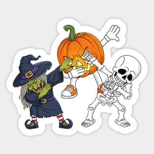 Funny Halloween Jack O Lantern Witch & Skeleton Dabbing Sticker